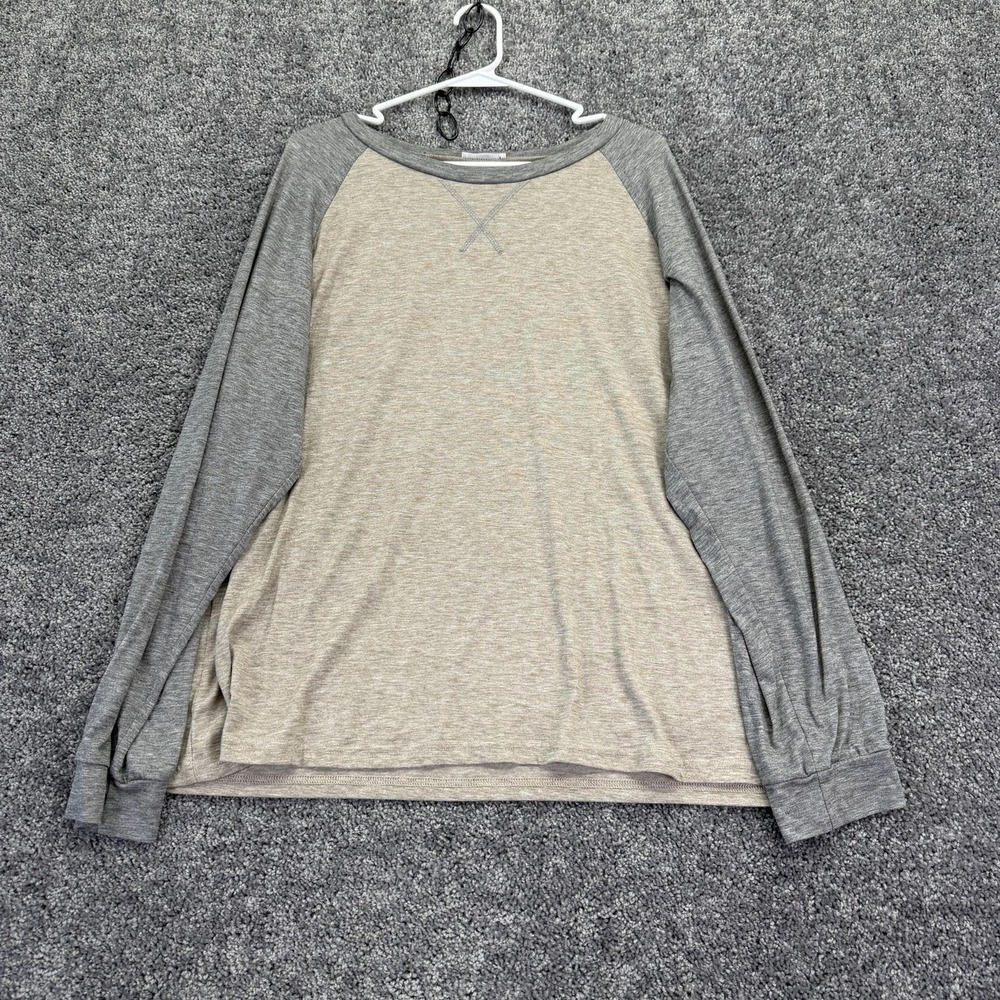 Ekouaer Shirt Womens 2XL Beige Gray Raglan Long Sleeve Crew Neck Casual Jersey